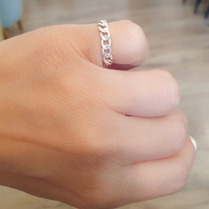 Silver Chain Link Ring Figaro Unisex Sterling Silver Ring 925 Curb Chain Ring Chunky Ring