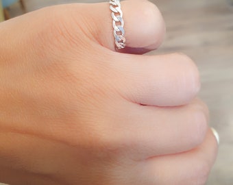 Silver Chain Link Ring Figaro Unisex Sterling Silver Ring 925 Curb Chain Ring Chunky Ring