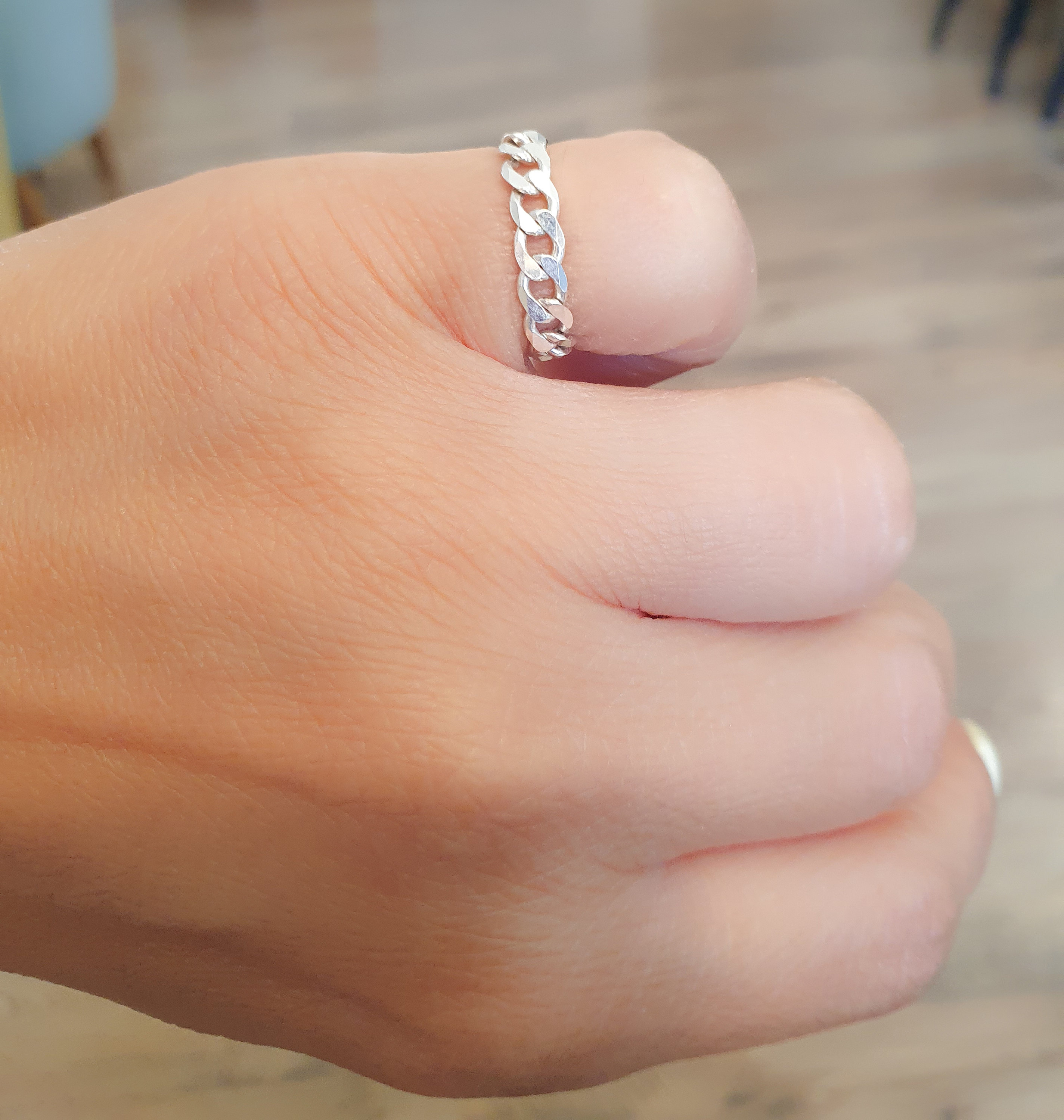 Silver Chain Link Ring Figaro Unisex Sterling Silver Ring 925 Curb Chain Ring Chunky Ring