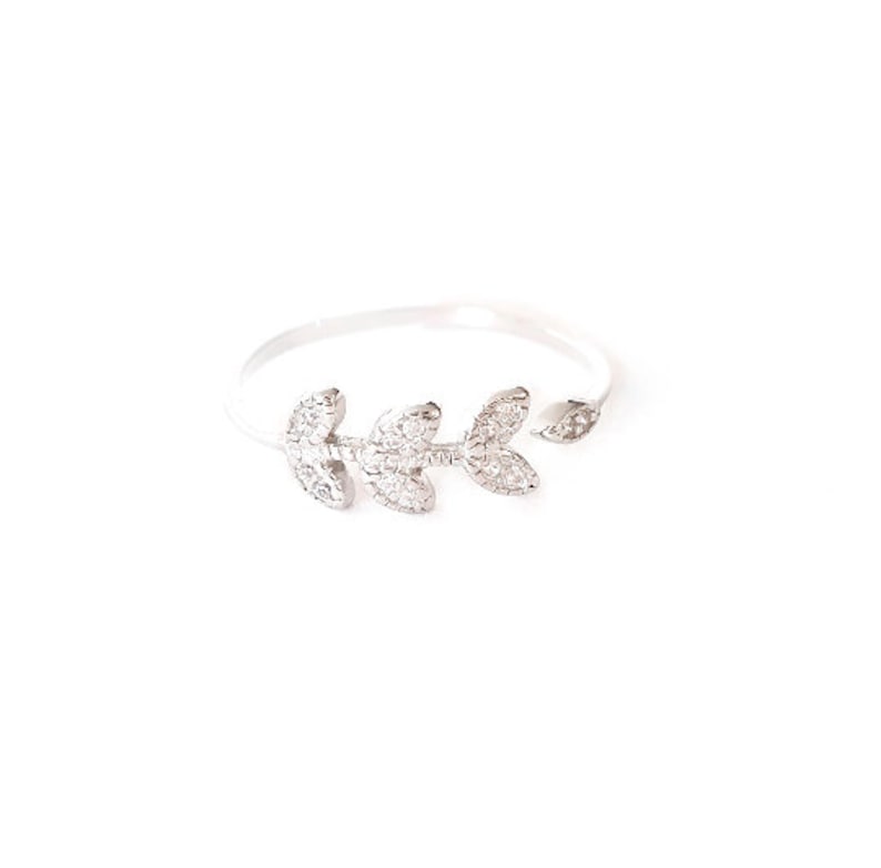 Mother Day Toe Ring Adjustable Sterling Silver 925 Tiny CZ Diamonds Leaf Laurel Flower Adjustable Toe Ring Dainty Midi Ring image 5