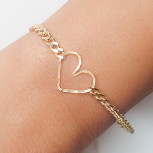 Curb Chain with Heart Bracelet,Gold Silver Heart Bracelet Cuban Link Chain, Gold Heart Curb Bracelet, Valentines gift