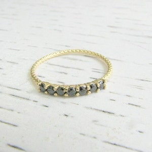 Black Diamonds Gold Ring - Thin Tiny Black CZ Ring - Tiny Black Diamonds Ring - Thin Gold Ring Black Stones