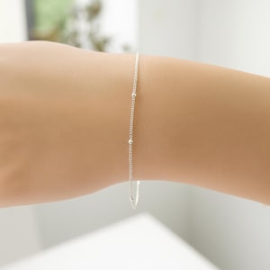 Thin silver bracelet satellite chain layering bracelet beaded chain bracelet