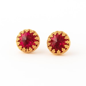Ruby Studs Earrings July Birthstone 8mm Round Crystal Studs Ruby jewelry Gold Filled Earrings