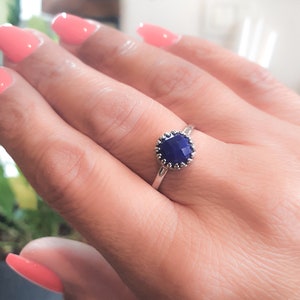 Natural Lapis Lazuli Ring, Lapis Lazuli Silver Ring, Lapis Lazuli Ring,Sterling Silver Ring,8mm Lapis Lazuli Statement Ring