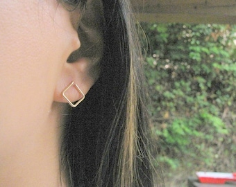 Square studs earrings Gold Silver Geometric minimalist chic