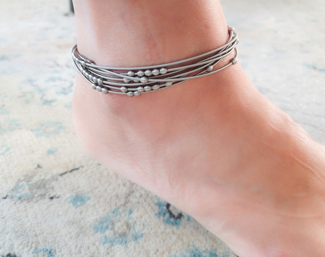 Guitar String Anklet, Multi String Anklet, Beaded Anklet Magnetic Clasp ...