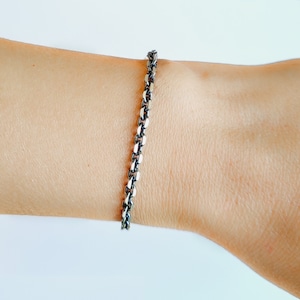 Chain link bracelet anchor unisex sterling silver black oxidized bracelet 925 curb bracelet chunky curb bracelet