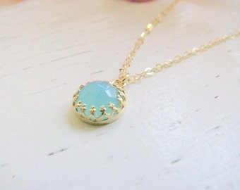 Mother Day - Ocean quartz necklace Gold sterling silver 925 jewelry Turquoise  Light blue stone Dainty