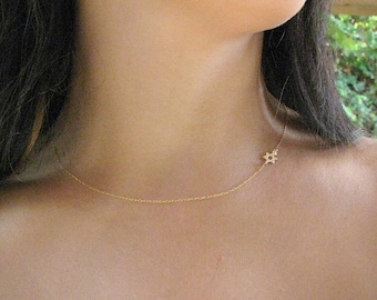 Star of david gold necklace  Thin gold necklace sideways star of david