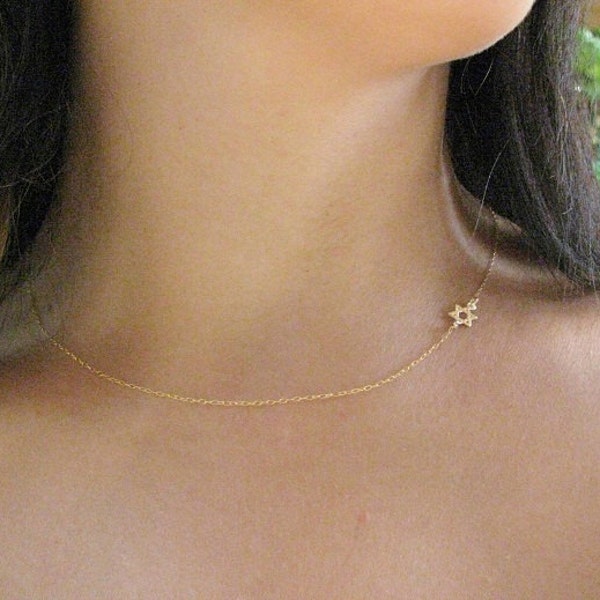 Mother Day - Star of david gold necklace  Thin gold necklace sideways star of david