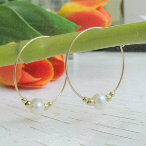 Mother Day Pearl hoops Hoop earrings, Dainty pearl earrings, white perat earring, Fresh water pearl earrings image 5