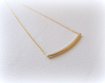 Mother Day - Curved tube necklace Tube necklace Gold Thin tube bar Pipe