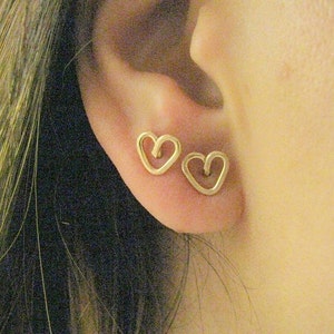Tiny heart studs earrings gold handmade jewelry Valentine&#39;s day gift minimalist