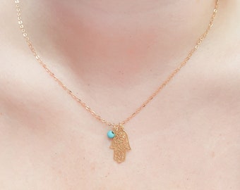 Hamsa Turquoise Necklace,turquoise Necklace,hamsa Charm Necklace
