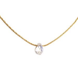 Teardrop Gold Necklace-Tiny  Crystal Teardrop Necklace-Crystal Teardrop Pendant Necklace-Thin Chain Clear Crystal AB