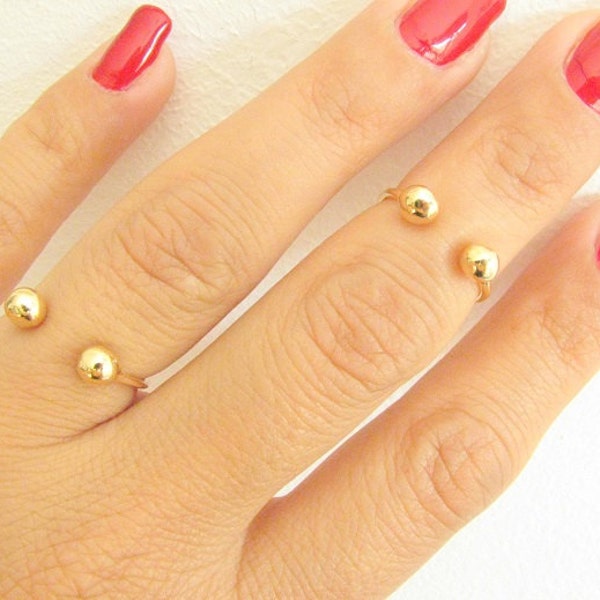 Muttertag - Goldring - Doppelkugelring - Kugelknöchelring - Kugel-Midi-Ring - Offener Goldring - Goldmanschettenring - Verstellbarer Ring