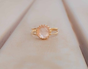 Valentines Day - Rose Quartz ring Natural gemstone gold ring Valentines Day gift for her love stone pink