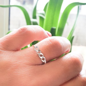 Silver Curb Chain Ring, Statement Ring, Silver Chunky Ring, Curb Chain Ring, Cuban Link Ring, Stacking Ring