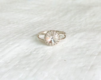 Mother Day - Clear crystal ring  diamond promise cocktail double band ring