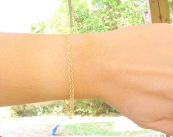 Mother Day - Double chain bracelet Gold Thin Dainty bracelet Layered bracelet