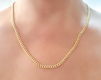 Mother Day - Wide Curb Necklace Gold 3.7mm, Thick Curb Necklace Gold Filled, Thick Curb Necklace, Gold Chunky Necklace