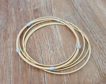 Guitar String Bracelets - Set Guitar Bracelets Gold Spring Strings - Gold Guitar Strings Silver Coiled Beads -Gold Stainelss Steel Bracelets