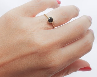 Onyx ring Black ring Jet thin black ring Black diamond Tiny ring stacking