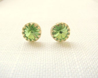 Mother Day - Peridot Studs Earring, Peridot Earrings, Peridot Jewelry, Green Crystal Earrings,Bridesmaids Earrings, Green Stone Earrings