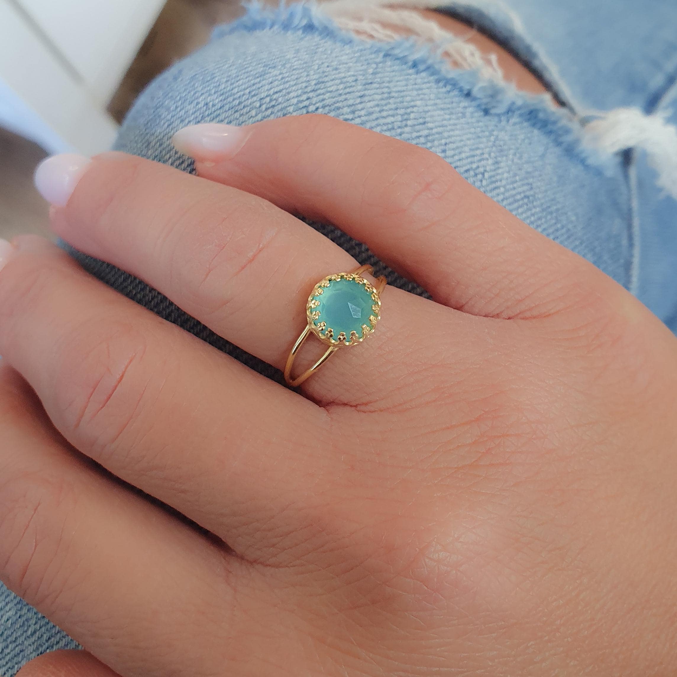 Aquamarine Gold Rings Bluestone Sea Blue Stone Ring UK