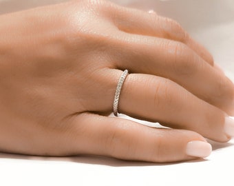 Thin Micro Pave ring, Clear cz ring, sterling silver 925 diamonds band, engagement ring, half eternity ring silver