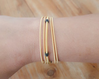 Guitar String Bracelets Set-Metal Coiled Beads Guitar Bracelet- Set 5 Spring Strings Gold Black - Gold Guitar Stainelss Steel Bracelets Set