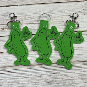 Pickle Middle Finger Keychain | Flipping the Bird Pickle| Snaptab | Backpack Tag | Keyfob