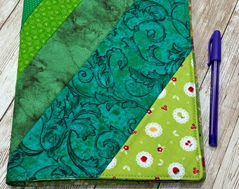 Quilted Fabric Composition Book Cover - Green Patchwork Notebook