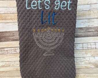 Embroidered Christmas Waffle Towel | Hanukkah Towel | Chanukah Towel | ET 115