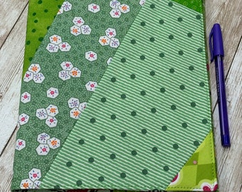 Quilted Fabric Composition Book Cover: Green Patchwork Notebook