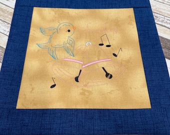 Embroidered Blue Bird Days of the Week Sunday Project Bag | Cross Stitch Project Bag | PB337
