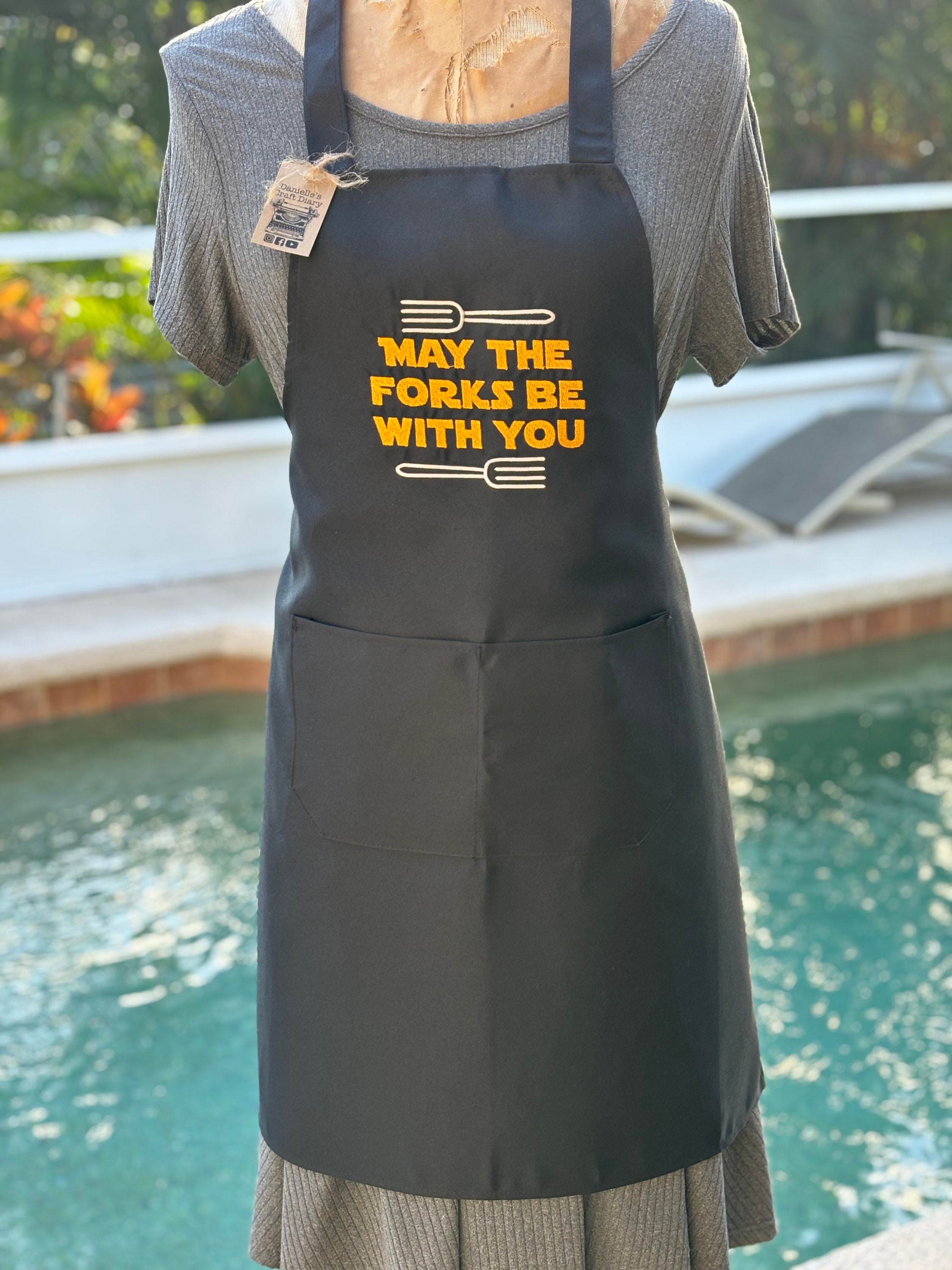 Embroidered Apron: May the Forks Be With You, Kitchen Grilling Apron - Etsy