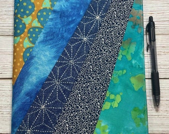 Quilted Fabric Composition Book Cover: Handmade Blue Notebook