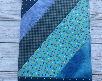 Fabric Scrap Quilted Composition Book Cover - Blue Patchwork Notebook