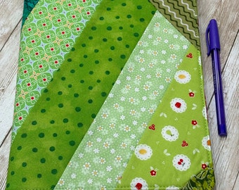 Quilted Fabric Composition Book Cover - Green Patchwork Notebook