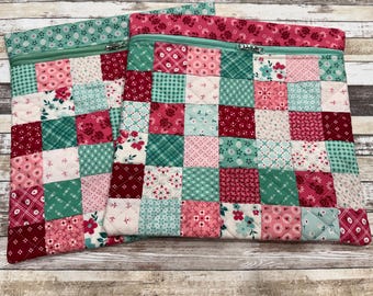 Bolsa para proyectos de patchwork color baya y salvia (PREVENTA) / Bolsa para proyectos de punto de cruz / Patchwork de punto de cruz / Bolsa para proyectos acolchados