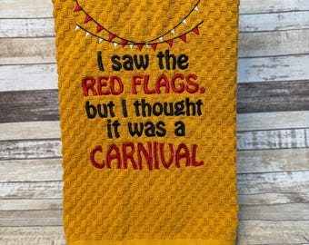 Embroidered Kitchen Towel | Tea Towel | Kitchen Towel | Red Flags | ET110