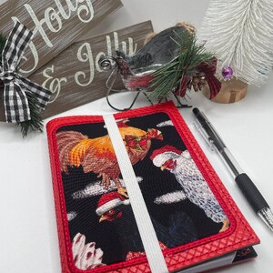 Embroidered Notebook | Notebook Cover | Journal Cover | Travelers Journal | Sketchbook | Diary | Christmas Chickens