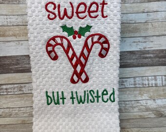 Embroidered Waffle Kitchen Towel: Christmas Funny Dishtowel |ET129