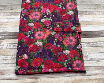 Portafolio para proyectos de punto de cruz con estampado de flores rojas / Bolsa para proyectos / Portafolio para manualidades / Bolsa para manualidades / Bolsa para proyectos de costura / Tamaño grande /PB173