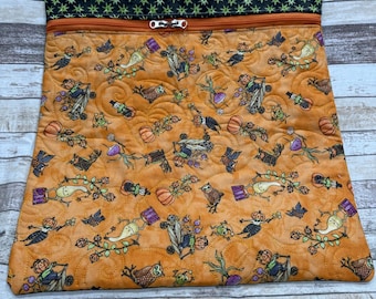 Fall Halloween Teresa Kogut Fabric Project Bag | Quilted Cross Stitch Project Bag | Needlework Bag|  PB341
