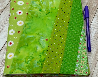 Handmade Quilted Composition Book Cover: Green Fabric Notebook