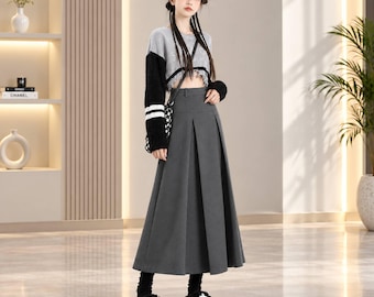 Damen-Faltenrock, A-Linien-Rock mit hohem Bund, Gothic Dark Academia Mode