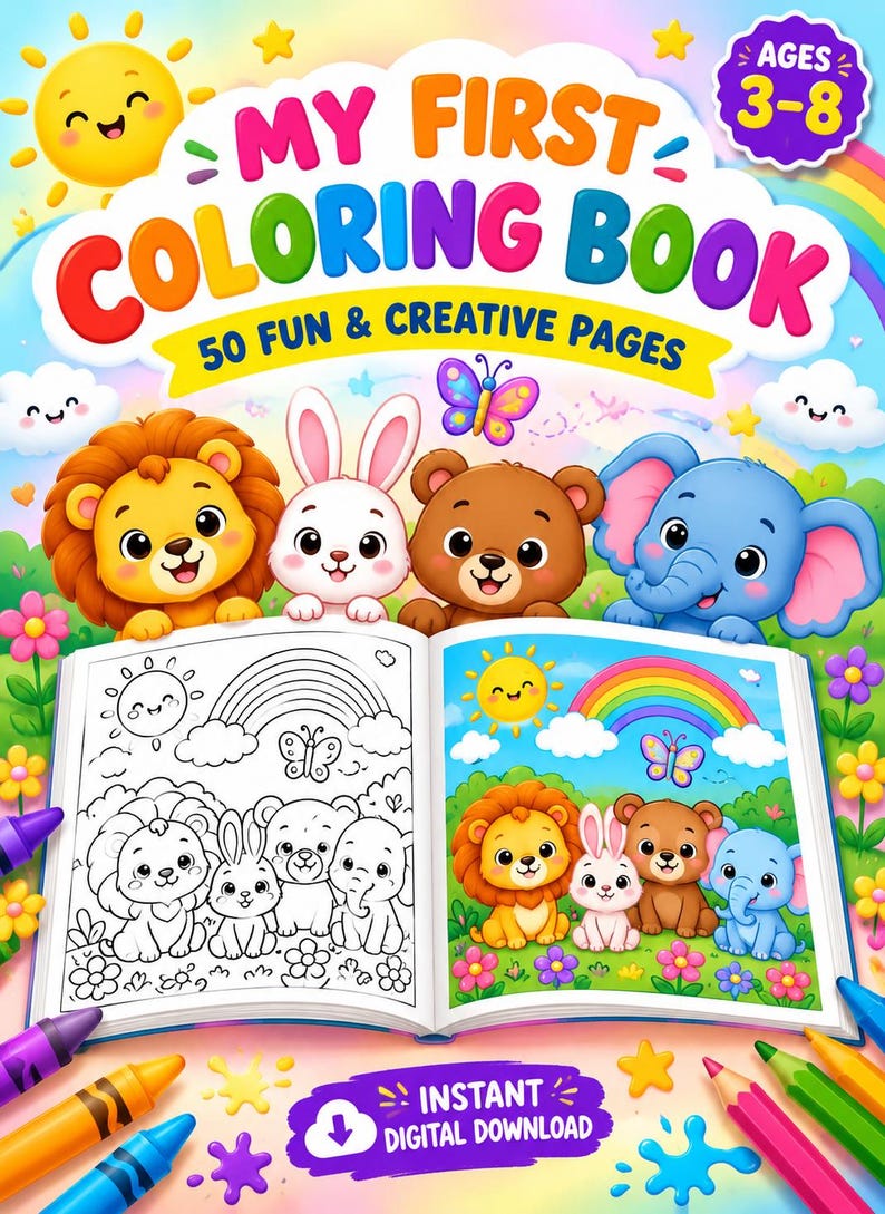 Kids Coloring Book PDF, 50 Printable Coloring Pages for Kids Ages 3-8 ...